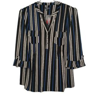 Cocomo Women's Plus Size 3X Black Multicolor Stripe Print Pintuck 3/4 Sleeve Top